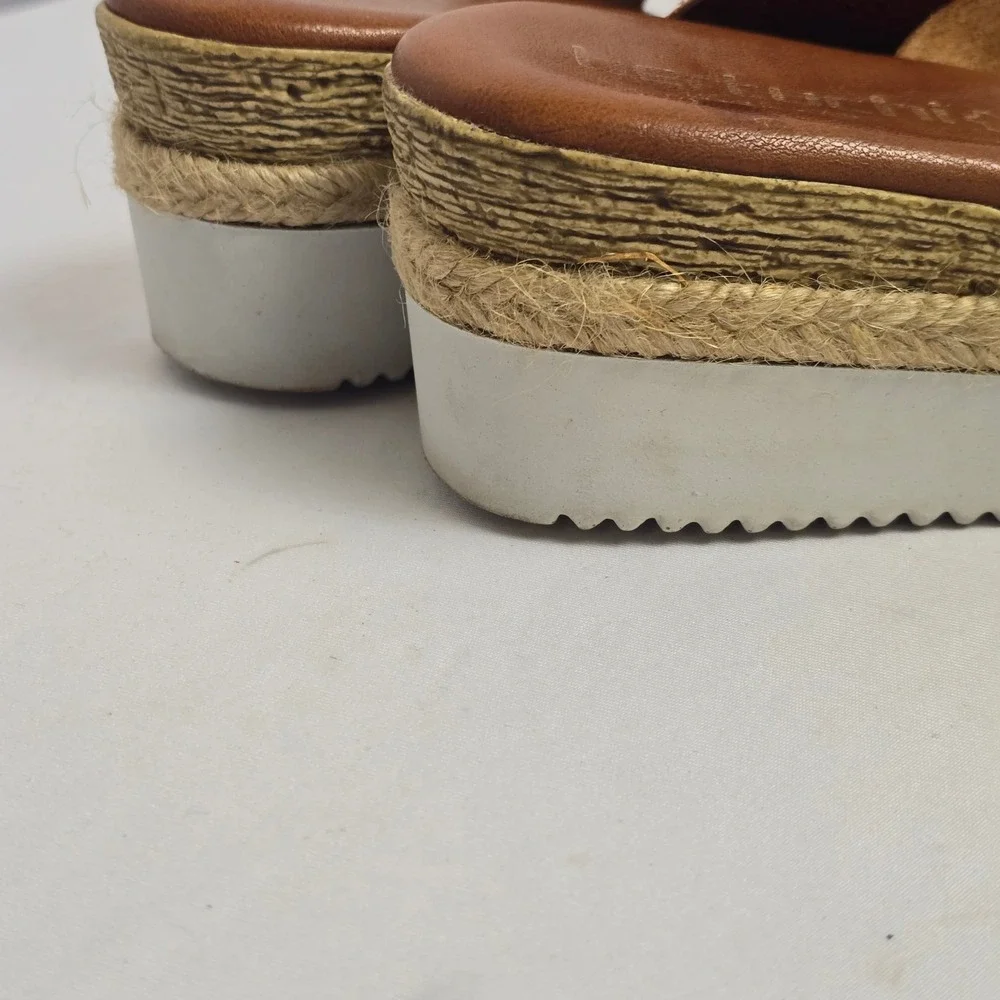 Bertuchi Spain Leather Espadrille Platform Sandals Brown Burgundy Wedge Women 41